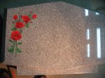 #57 - Glass Art Etched - Red roses on gray granite