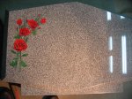 #57 - Glass Art Etched - Red roses on gray granite